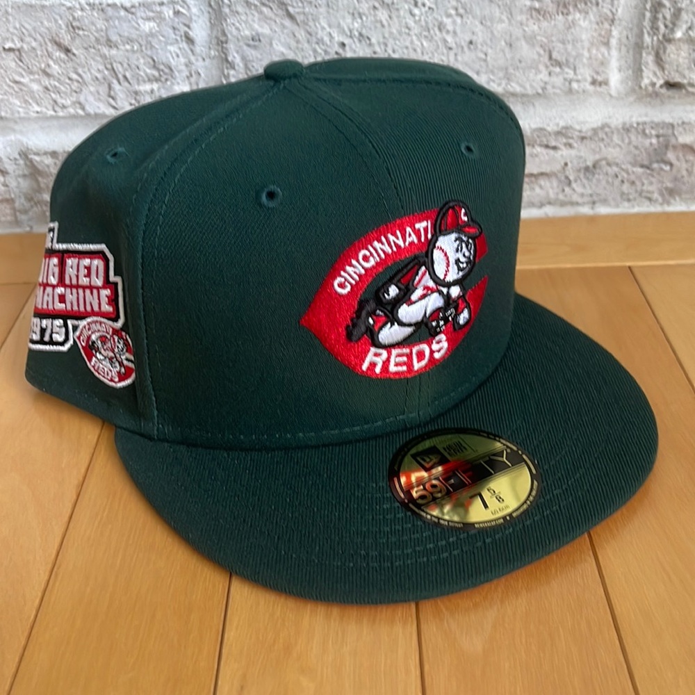 NEW ERA 59FIFTY CINCINNATI REDS FITTED HAT SIZE 7 5/8 RED UV 1975 SIDE PATCH